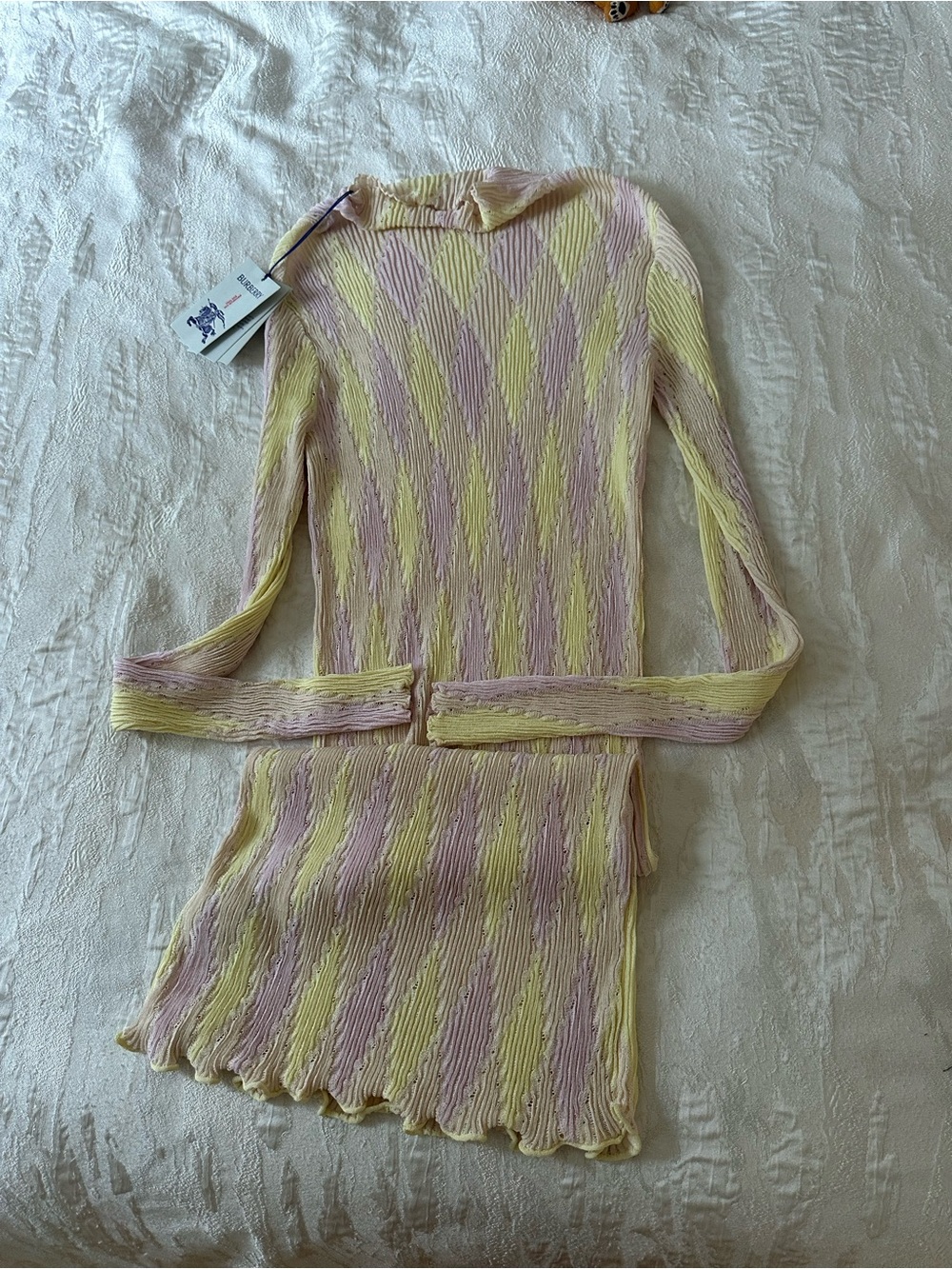 Burberry Striped Ribbed Knit Dress Top - Pink & Yellow - Picture 4 of 5